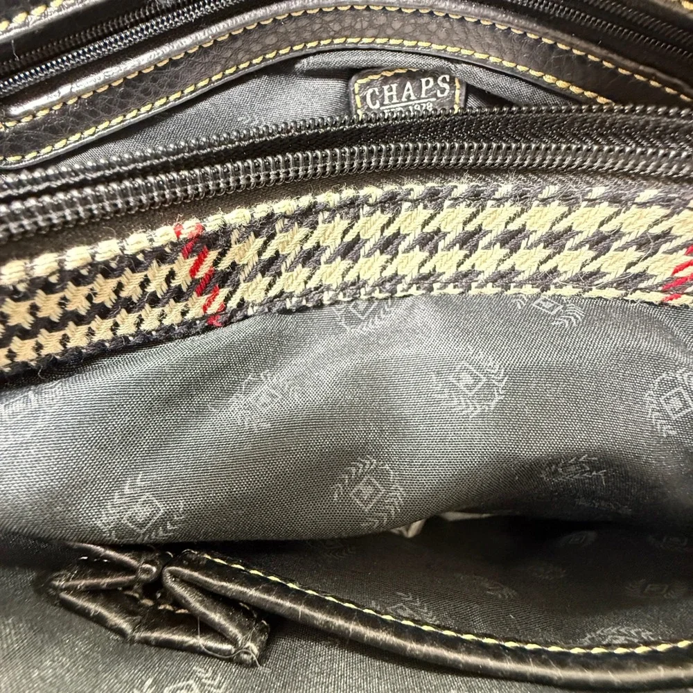 Chaps Leather Purse Black White Houndstooth Red Stripe - Picture 8 of 13